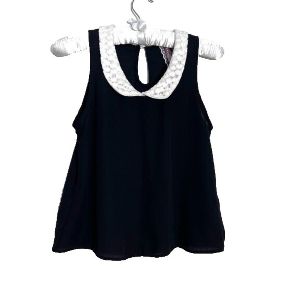 Mauve Peter Pan Crochet Collar Top Womens XS Black White Twee Retro‎ Cosplay